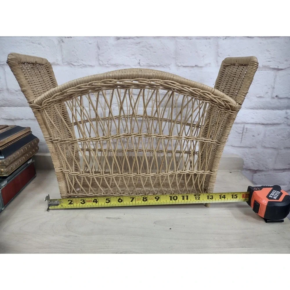 Vtg Wicker Woven Magazine Rack Arched Design Boho Retro Storage